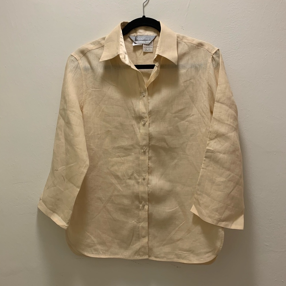 MaxMara Cream Ivory 100% Linen Button Down Sz 10